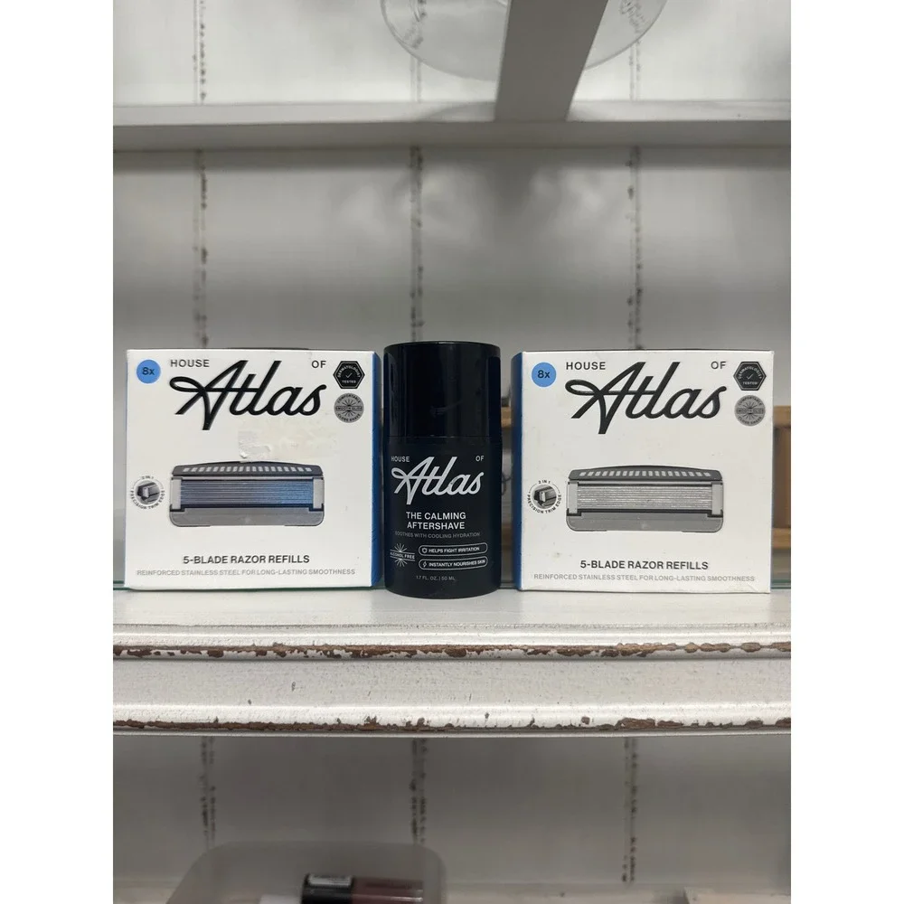 House of Atlas 16ct 5-Blade Razor Refills & Calming Aftershave Bundle Mens Shave